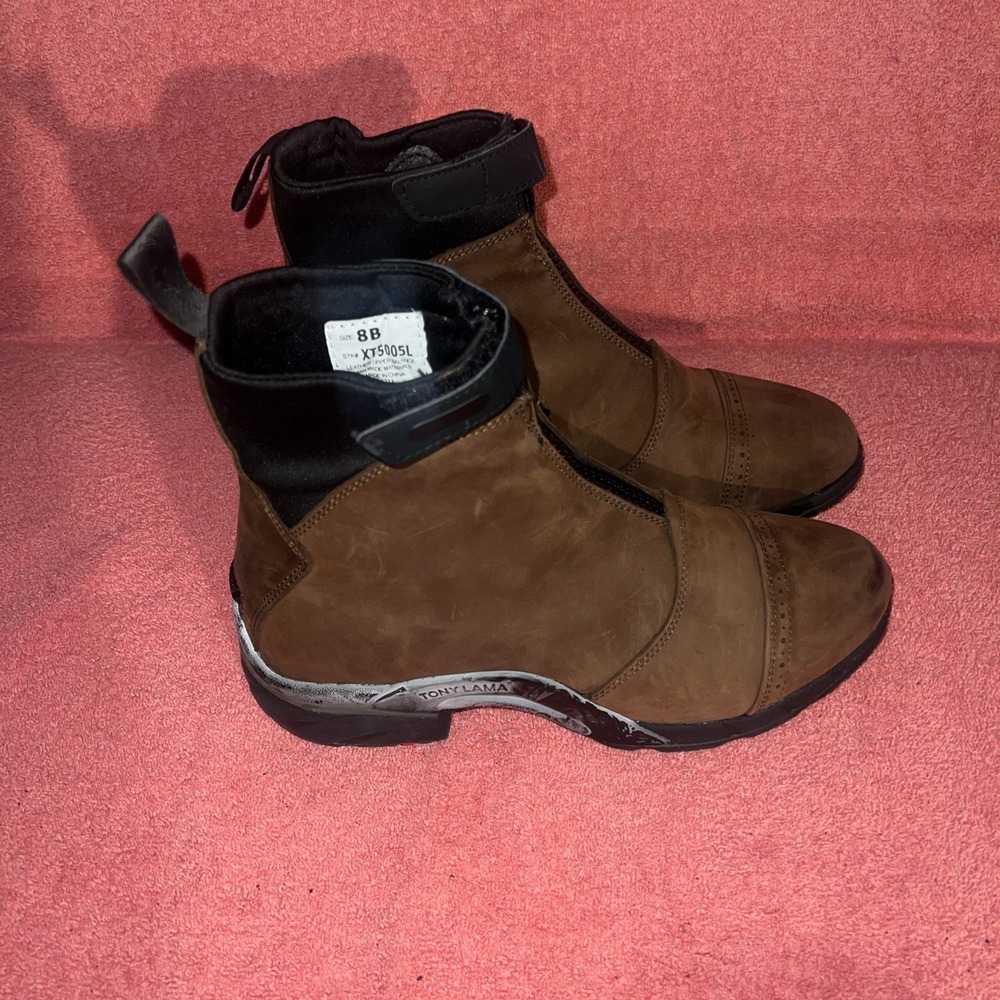 Tony Lama Boots Brown Leather Upper Suede Size 8 Rugged Western Ankle Boot